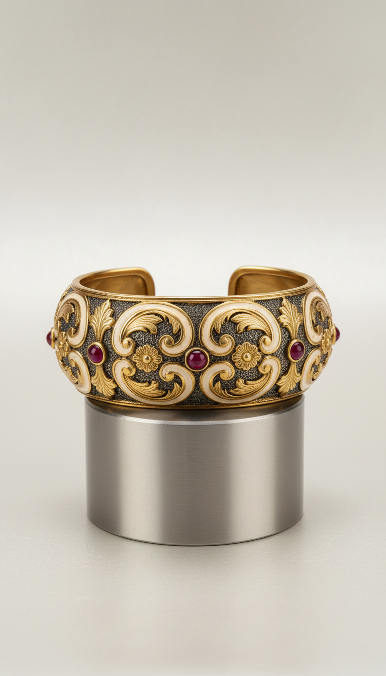 Brazalete tipo brazalete barroco en oro y esmalte marfil