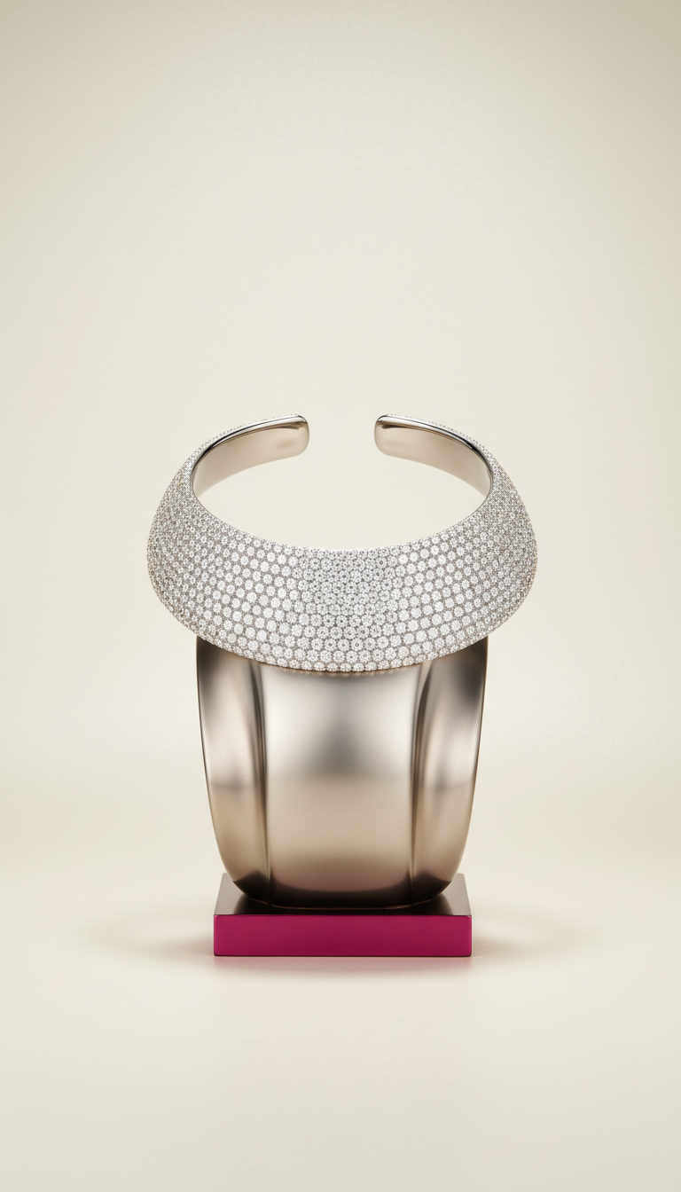 Collar rígido de platino con diamantes pavé
